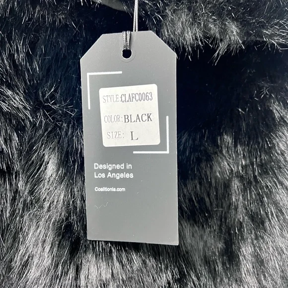 Coalition LA black faux fur coat women’s new large - Picture 7 of 8